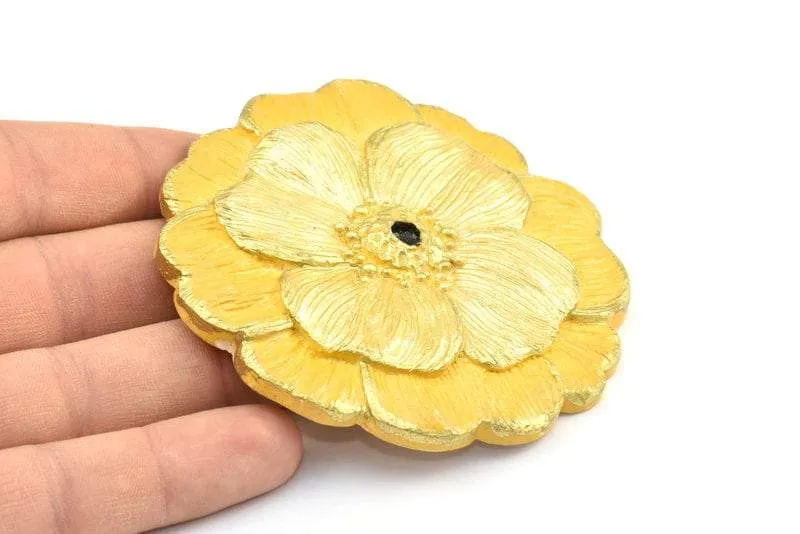 1 Vintage Yellow Flower Handcraft Belt Buckle - Made in Germany (80x10mm) YS111