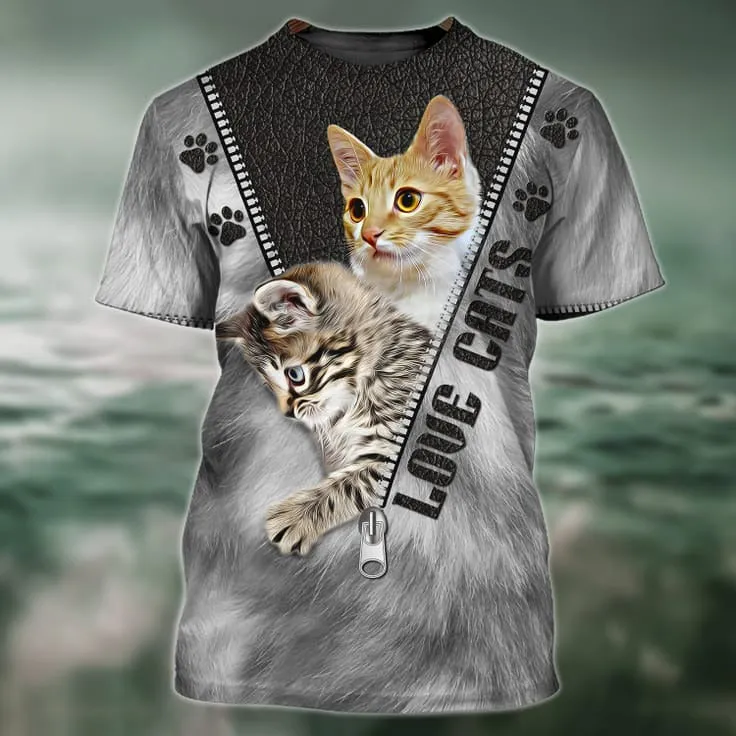 3D All Over Print Love Cat Shirt, Unisex Cat Tshirt, Faith Hope Love Cat Shirt