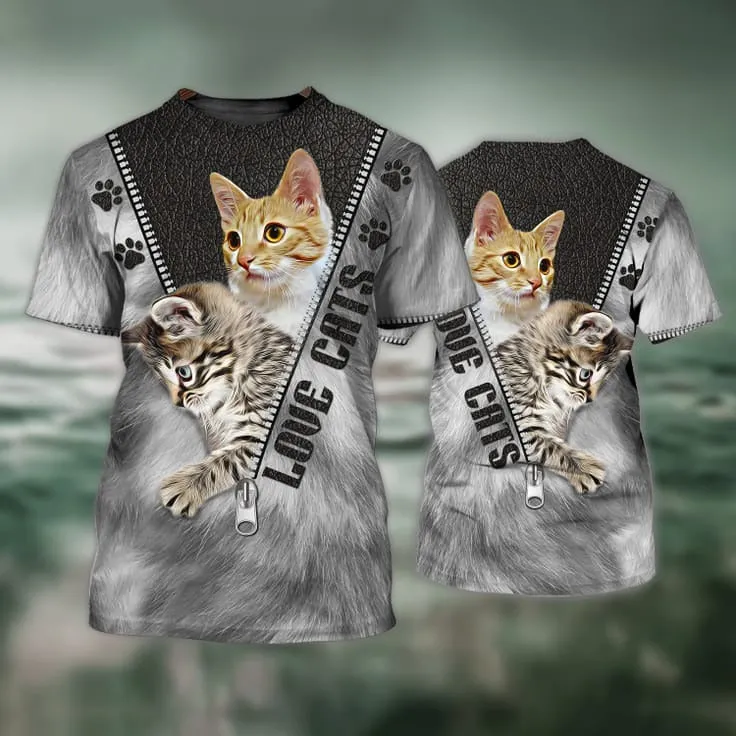 3D All Over Print Love Cat Shirt, Unisex Cat Tshirt, Faith Hope Love Cat Shirt