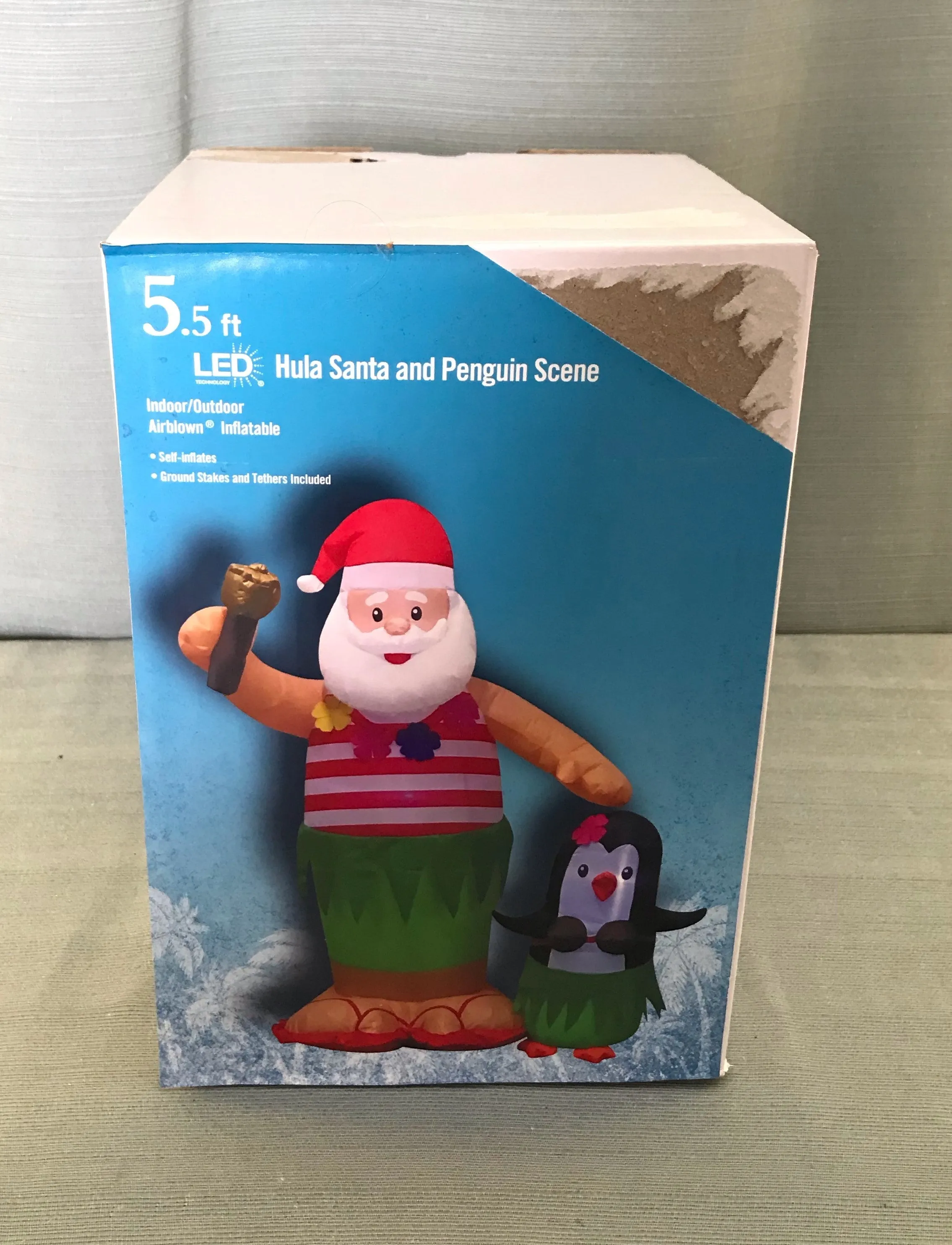 5.5 ft. LED Christmas Hula Santa and Penguin Scene Inflatable - Like New!