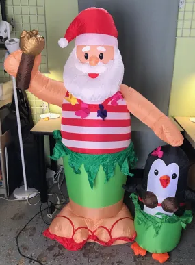 5.5 ft. LED Christmas Hula Santa and Penguin Scene Inflatable - Like New!