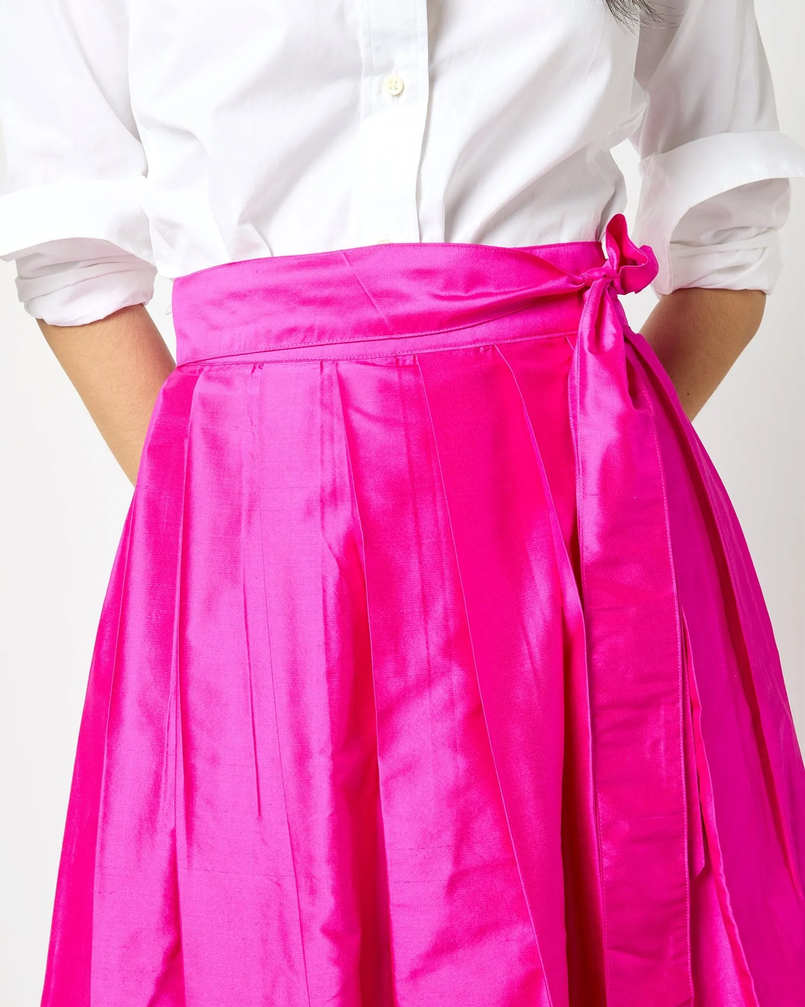 Ann Mashburn Pleated Wrap Skirt Magenta Silk Shantung