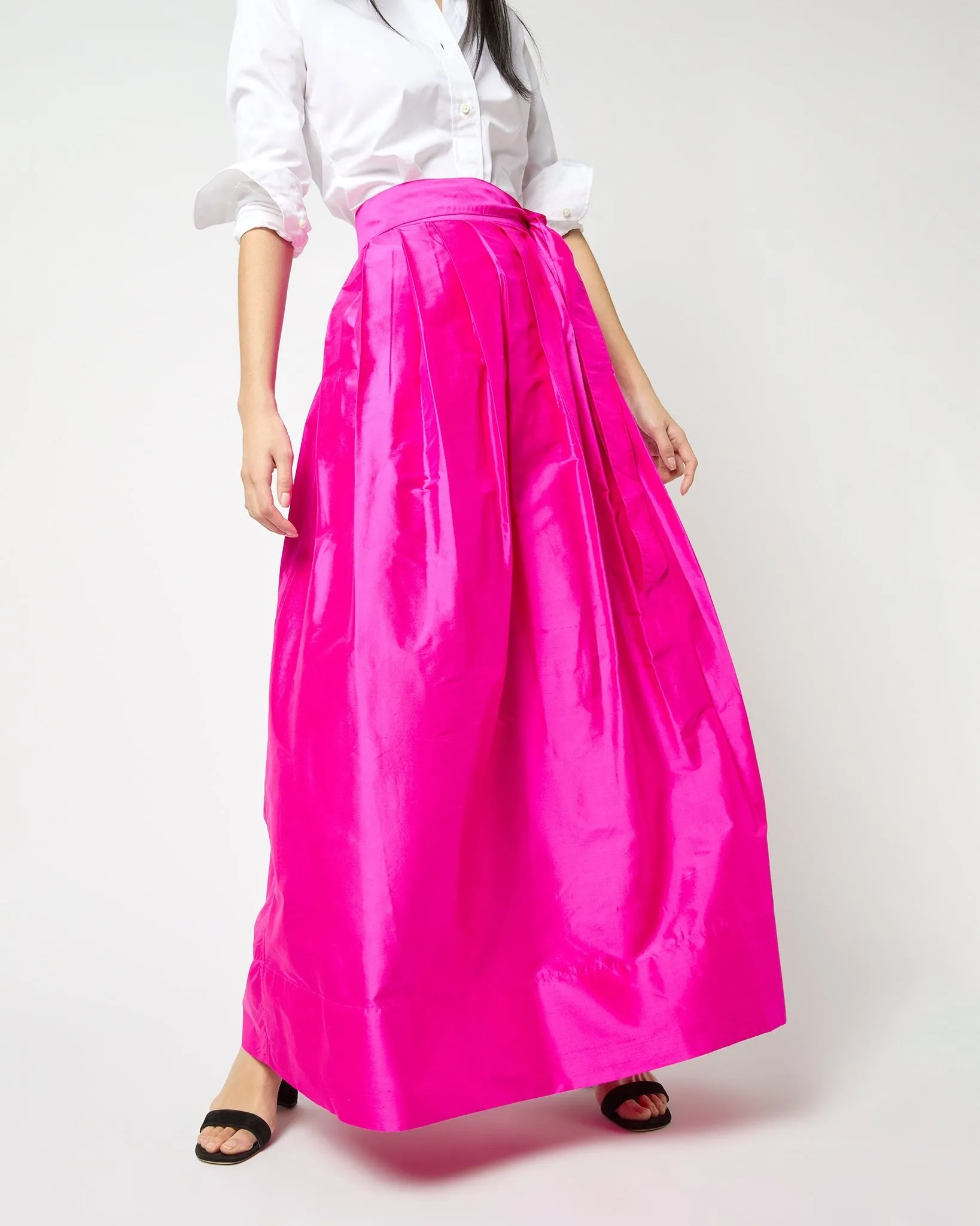 Ann Mashburn Pleated Wrap Skirt Magenta Silk Shantung