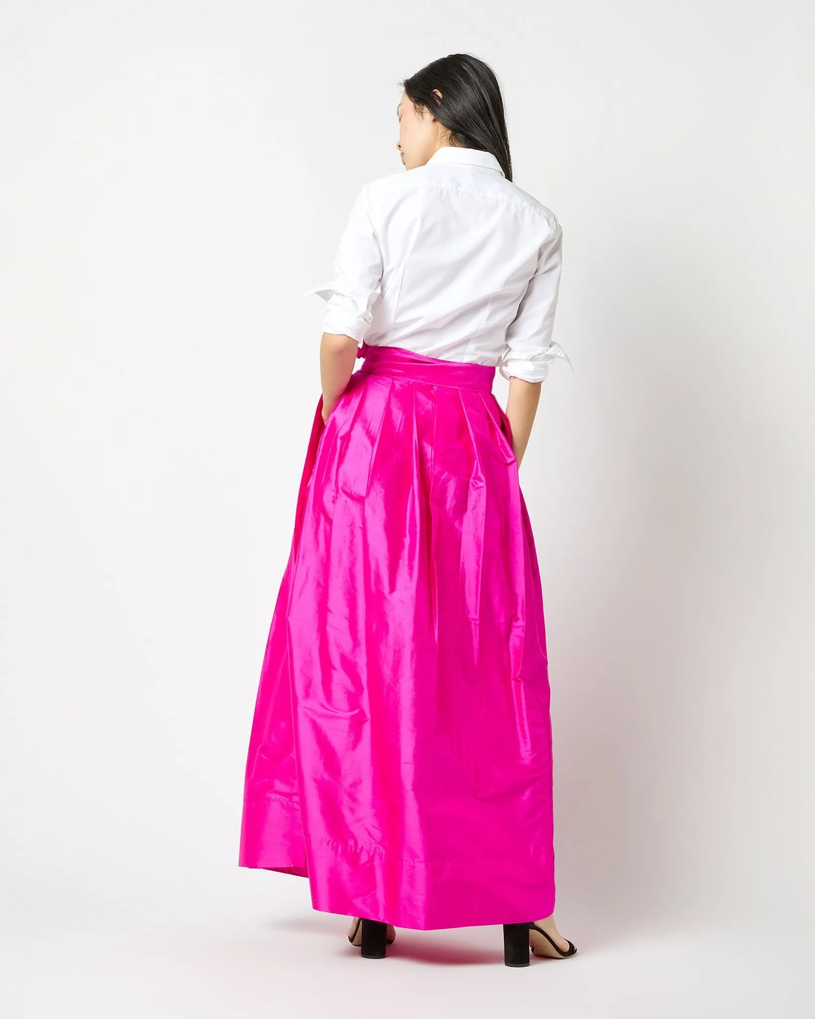 Ann Mashburn Pleated Wrap Skirt Magenta Silk Shantung