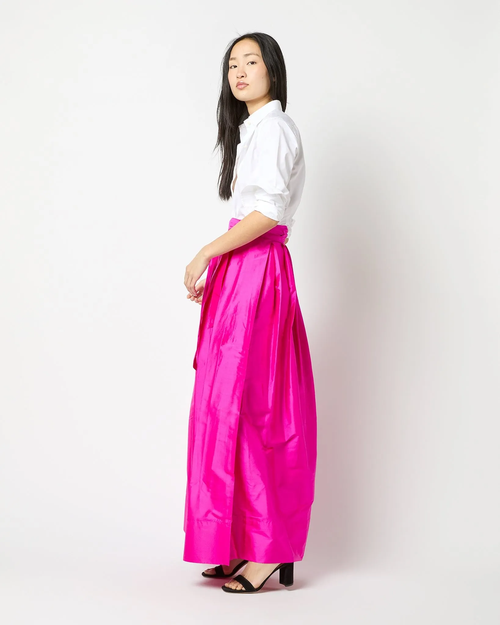 Ann Mashburn Pleated Wrap Skirt Magenta Silk Shantung