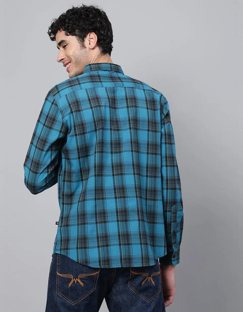 Aqua Green Checks Printed Shirt