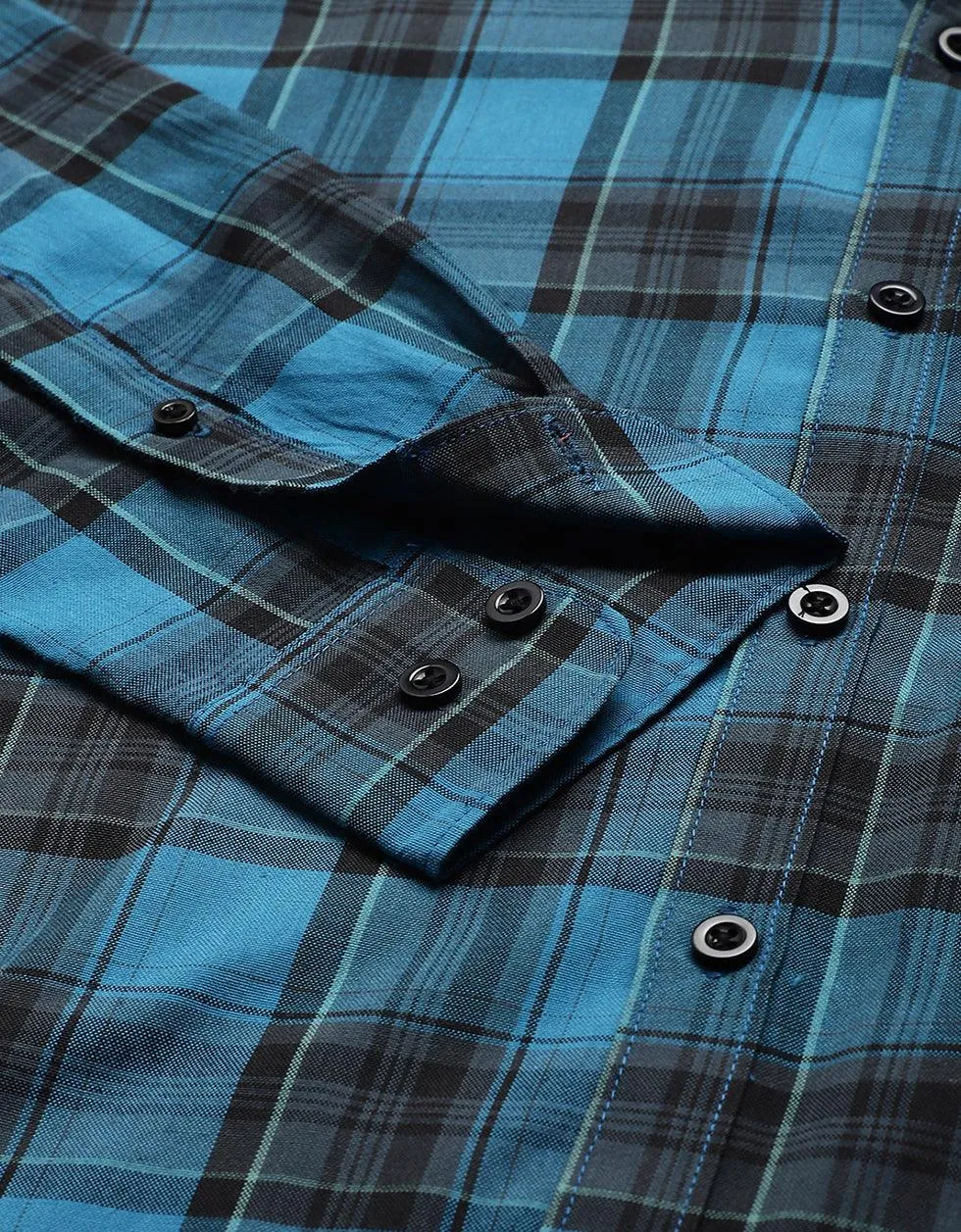 Aqua Green Checks Printed Shirt