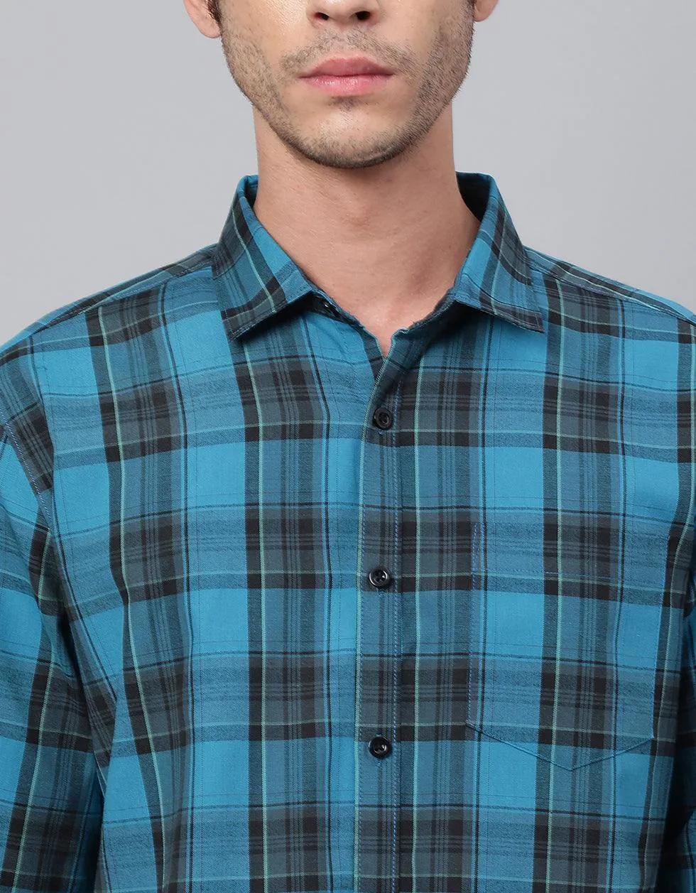 Aqua Green Checks Printed Shirt