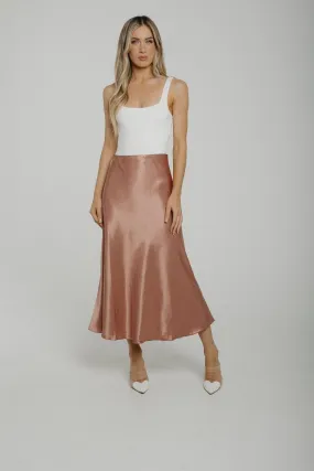 Becca Satin Slip Skirt In Dusky Pink