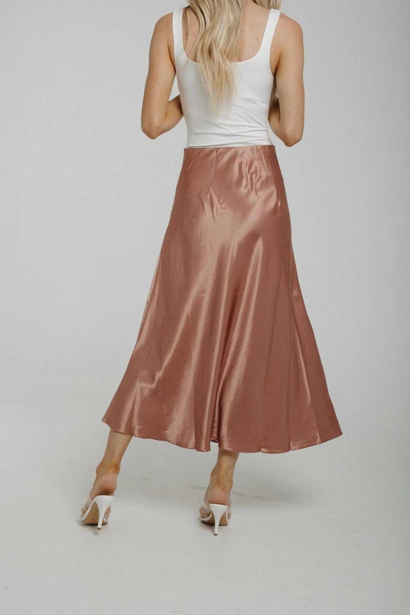 Becca Satin Slip Skirt In Dusky Pink