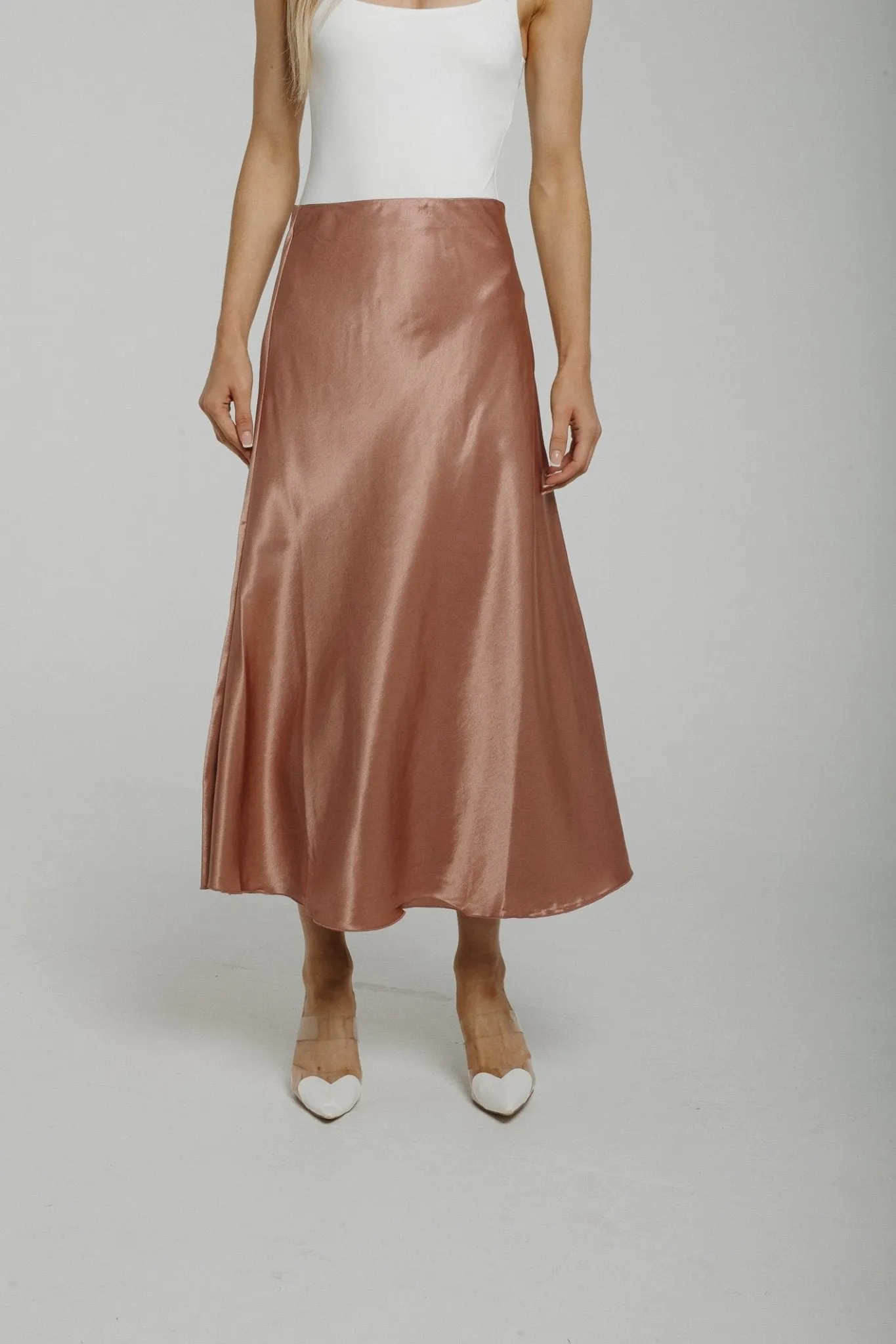 Becca Satin Slip Skirt In Dusky Pink