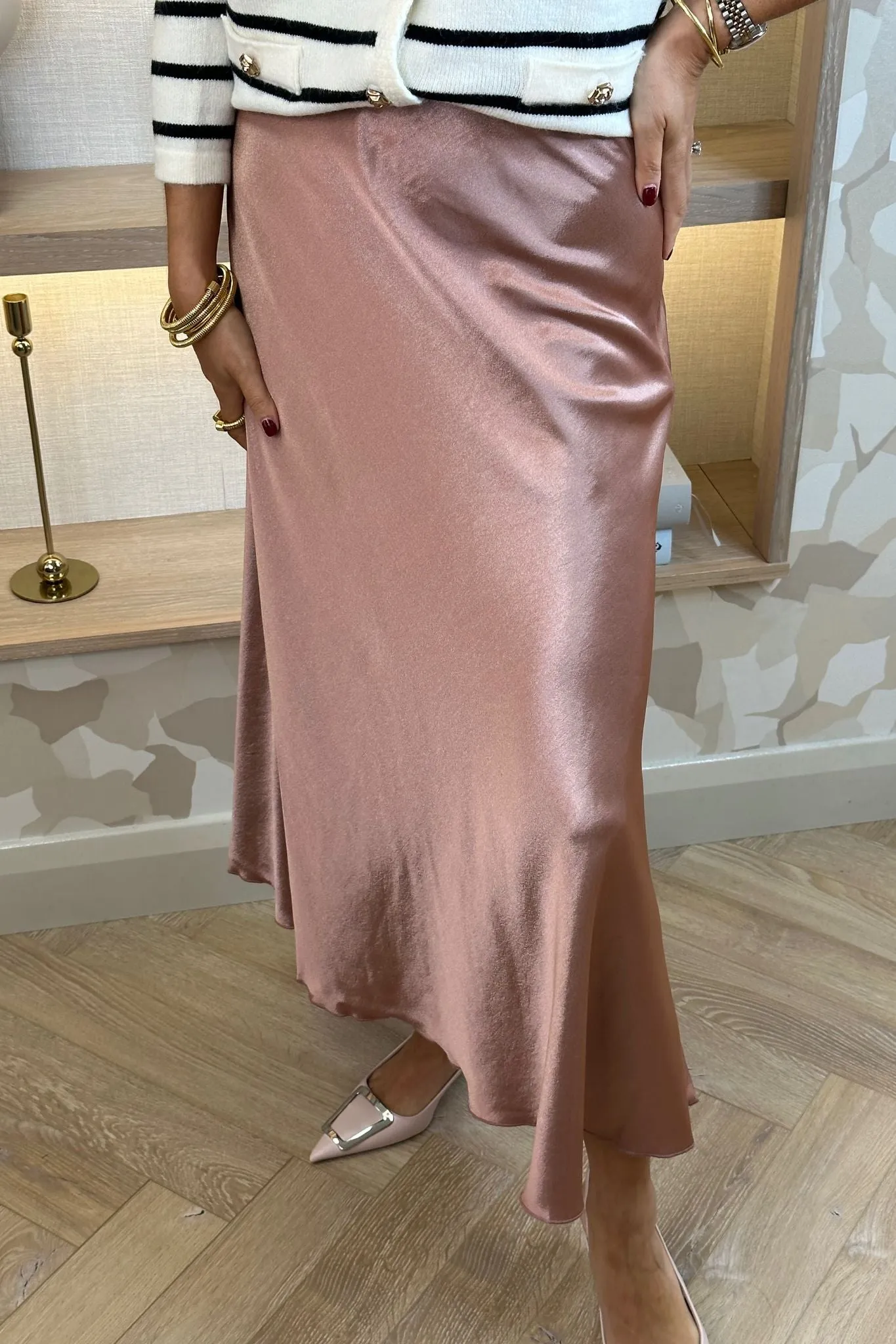 Becca Satin Slip Skirt In Dusky Pink