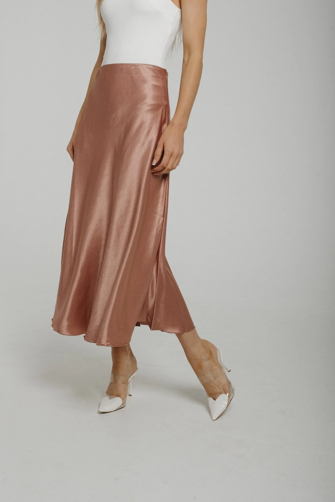 Becca Satin Slip Skirt In Dusky Pink