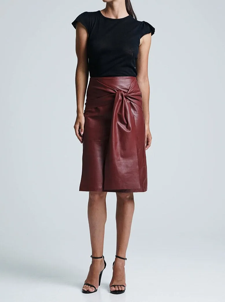 BELLA LEATHER MIDI SKIRT - MERLOT