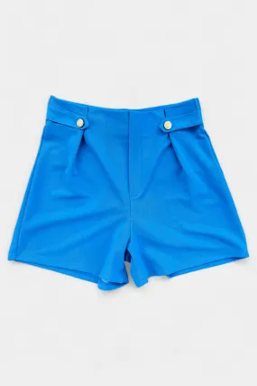 Blue Front Pleat Button Shorts [NO RETURNS]