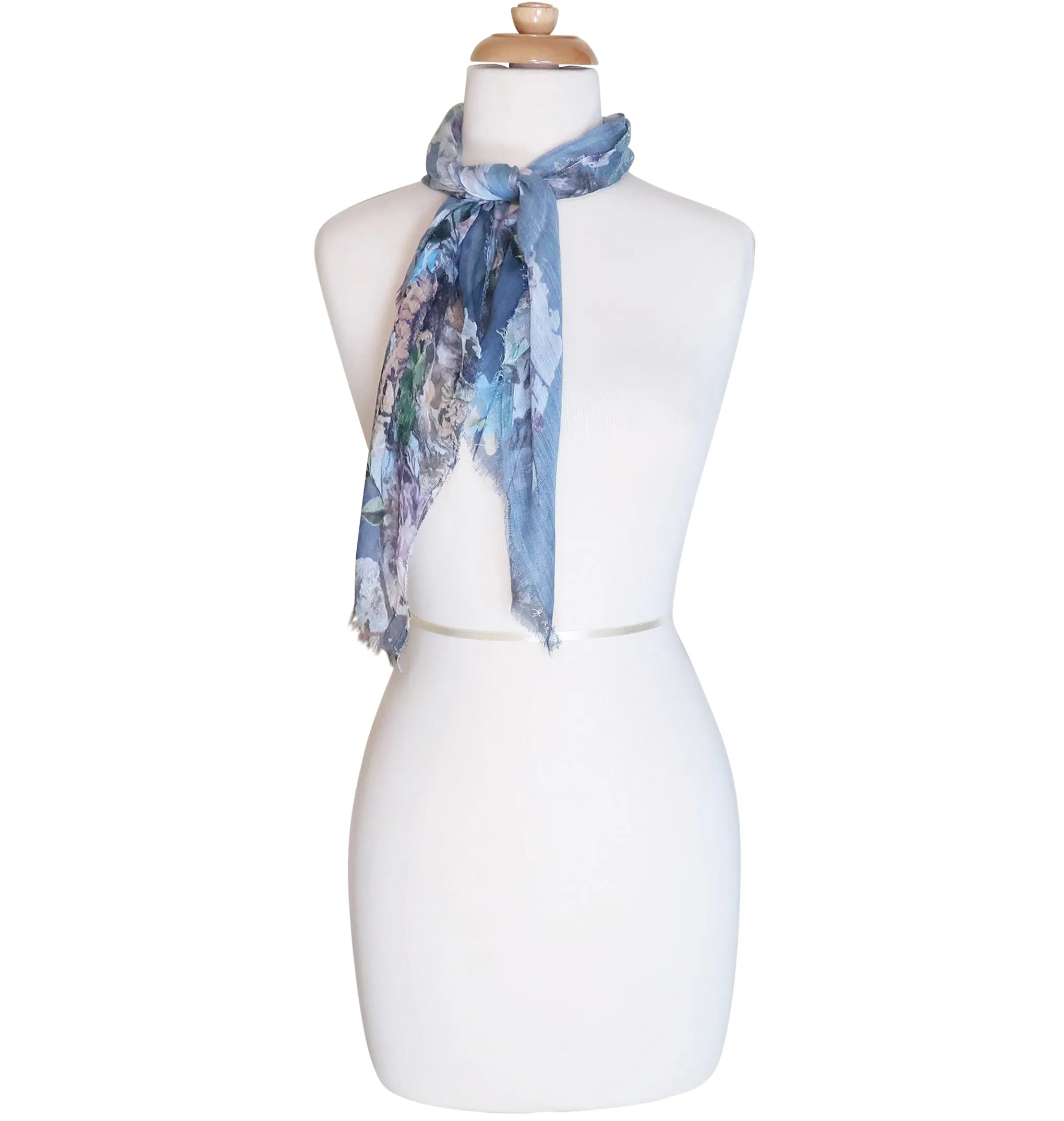 Blue Pacific Floral Micromodal and Silk Neckerchief Scarf in Folkstone