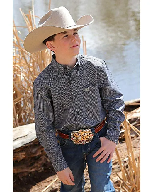 Boy's Cinch Navy Plaid Shirt