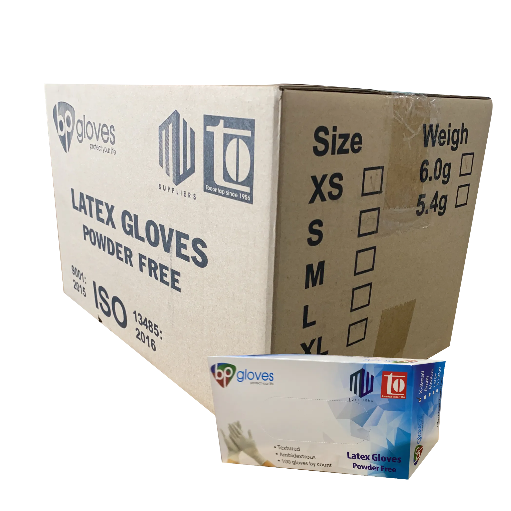 BP Latex Gloves, Powder-Free, size XL, CASE (Pk: 100 pcs/box, 10 boxes/case)