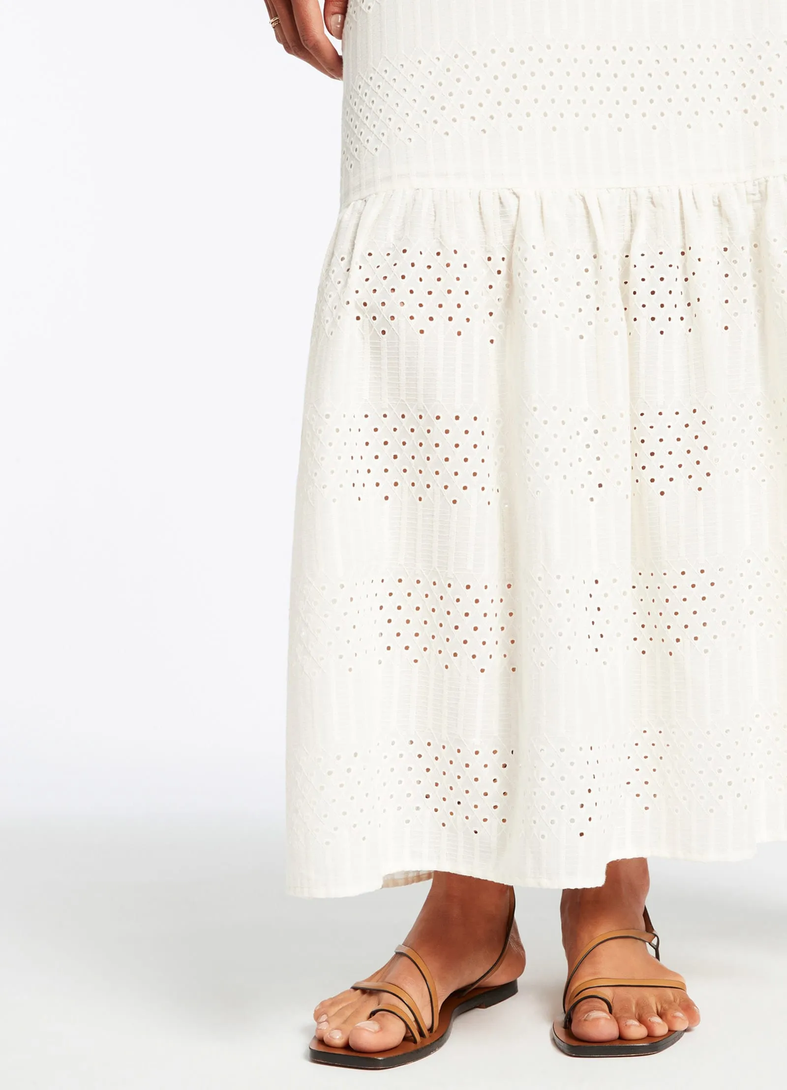 Broderie Tiered Maxi Skirt - Cream