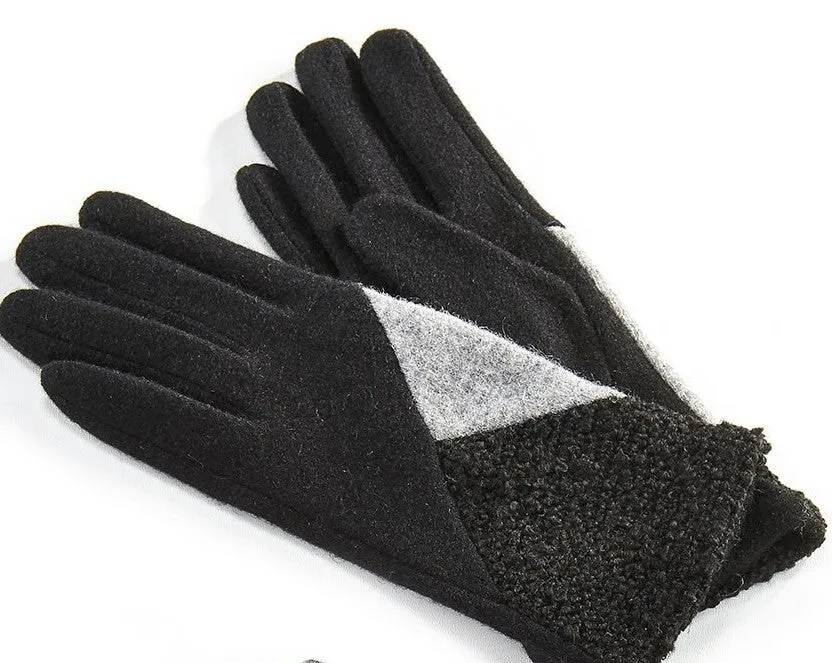 Charlie Paige Knit and Wool Gloves - Gray/Black