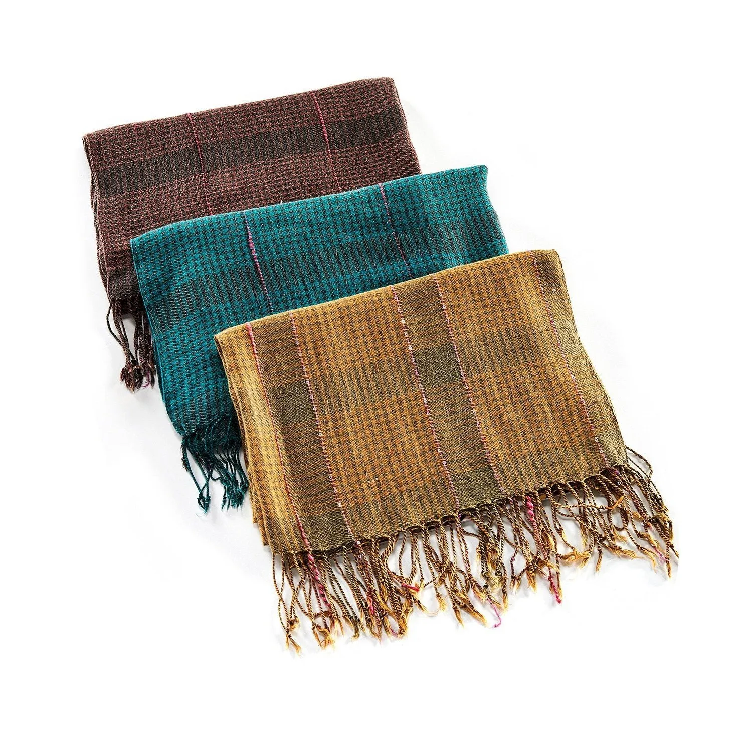 Charlie Paige Woven Fringe Scarf - Teal/Black