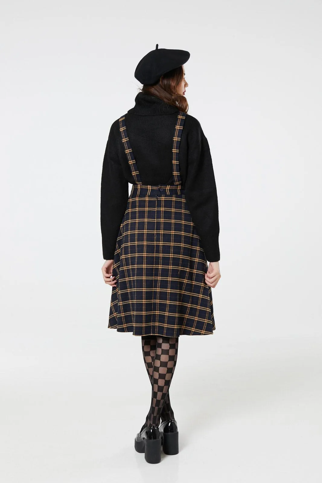 Checker Pinafore Navy and Yellow Check Midi Swing Skirt