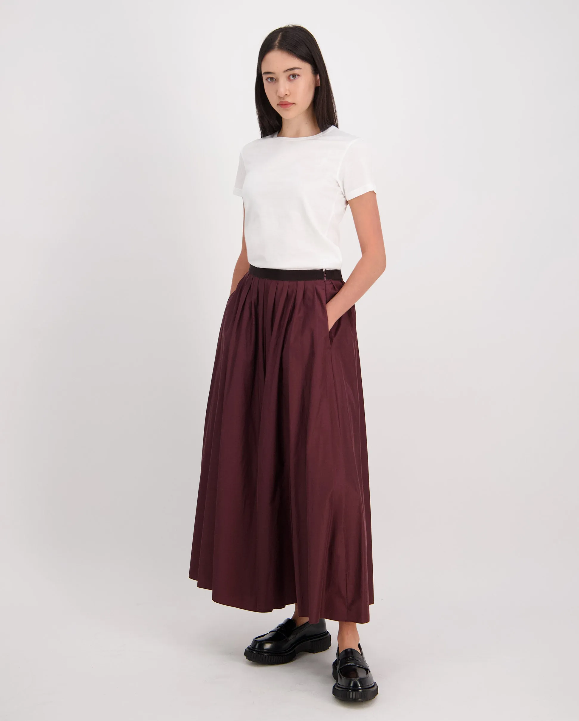 CHIC TAFFETA LONG SKIRT / CACAO