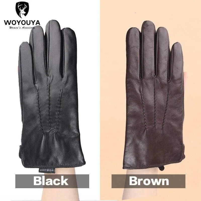 Comfortable Keep warm gloves male winter,Water ripple design sheepskin men's gloves,black men's leather gloves-8001Y