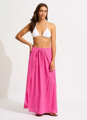 Crinkle Wrap Maxi Skirt - Hot Pink