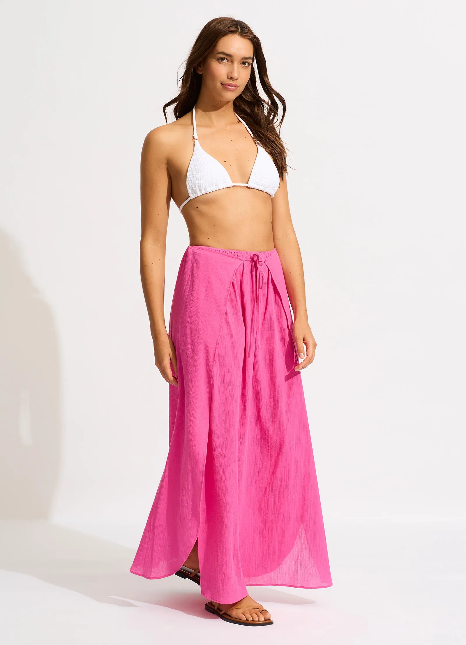 Crinkle Wrap Maxi Skirt - Hot Pink