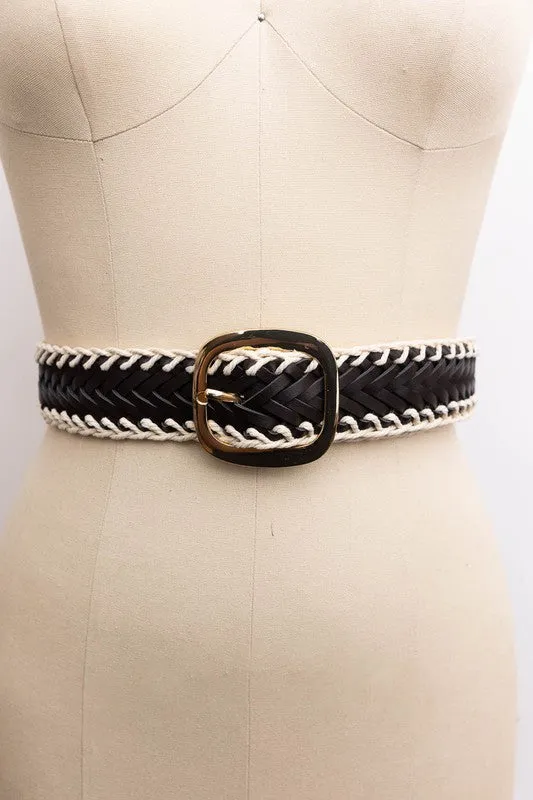 Crochet Trimmed Woven Leather Belt