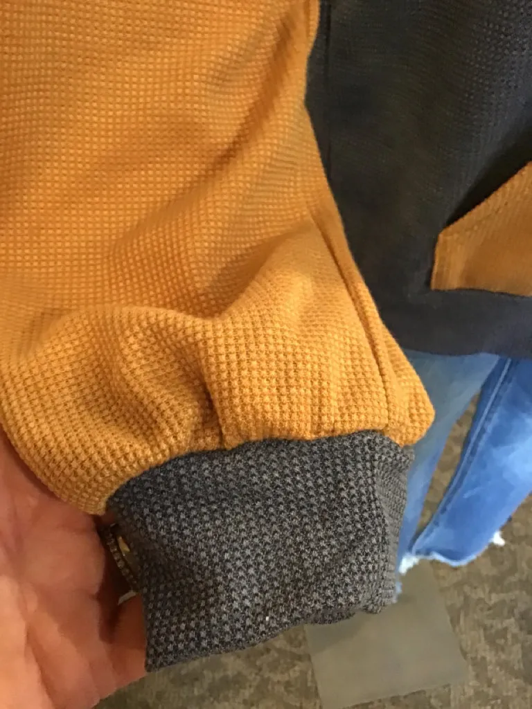 Denim & Mustard Color Block Hoodie Shirt - Small to XL