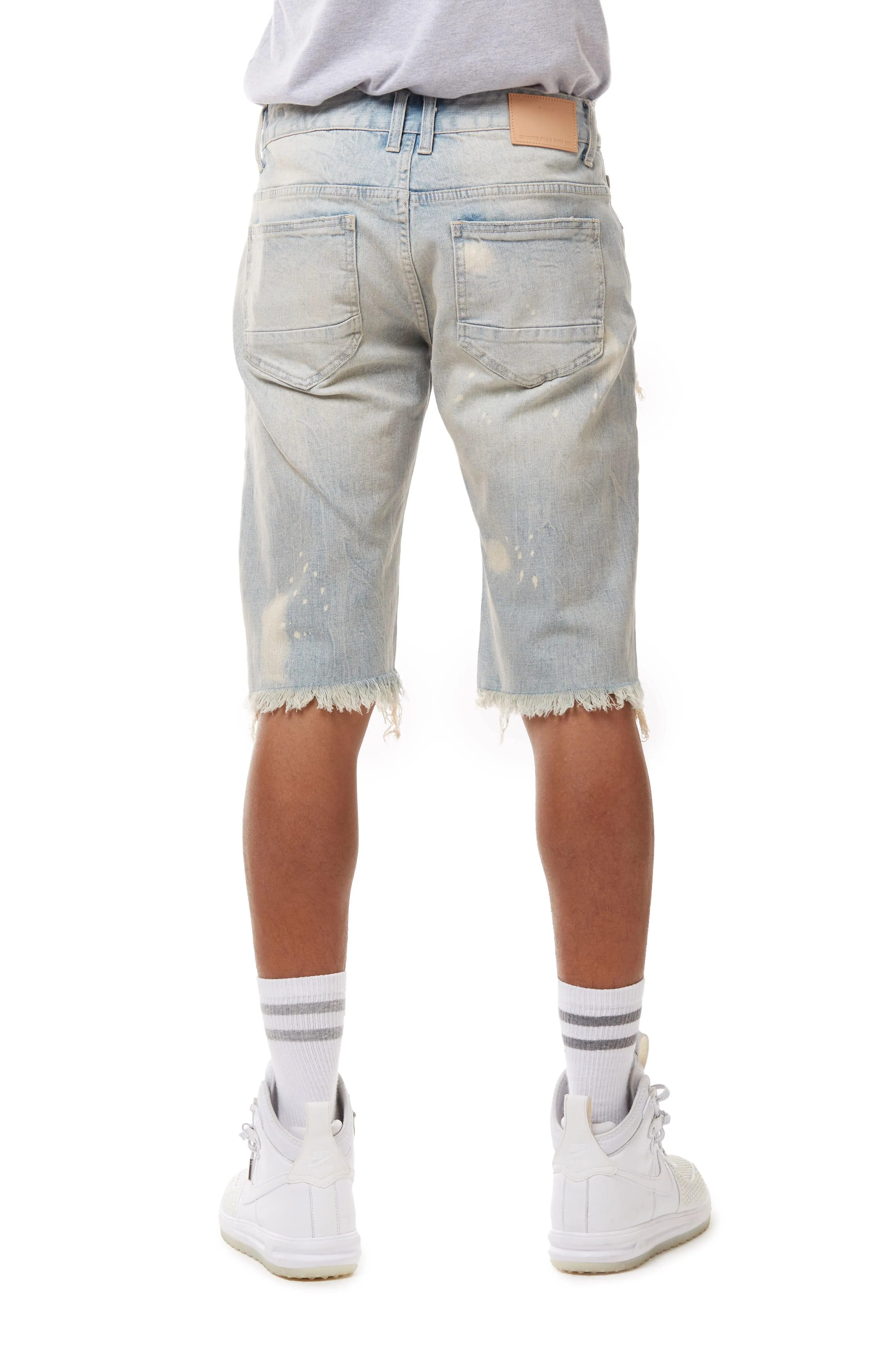 Distressed Rip & Repair Jean Shorts - Alpine Blue