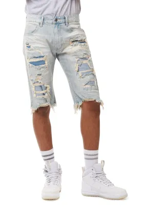 Distressed Rip & Repair Jean Shorts - Alpine Blue