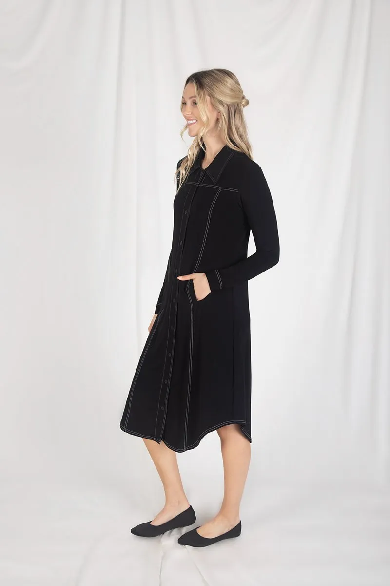 Echo Stitch Shirt Dress | Black