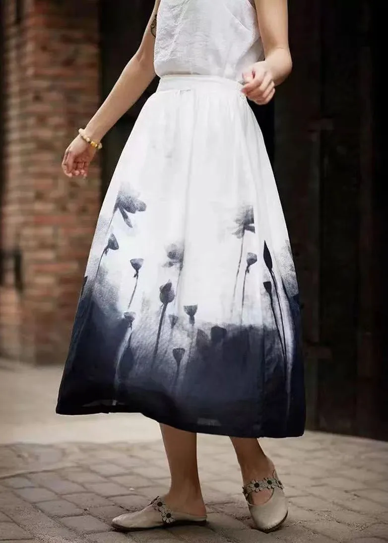 Elegant Colorblock Tie Dye Elastic Waist A Line Skirts Summer VB1088