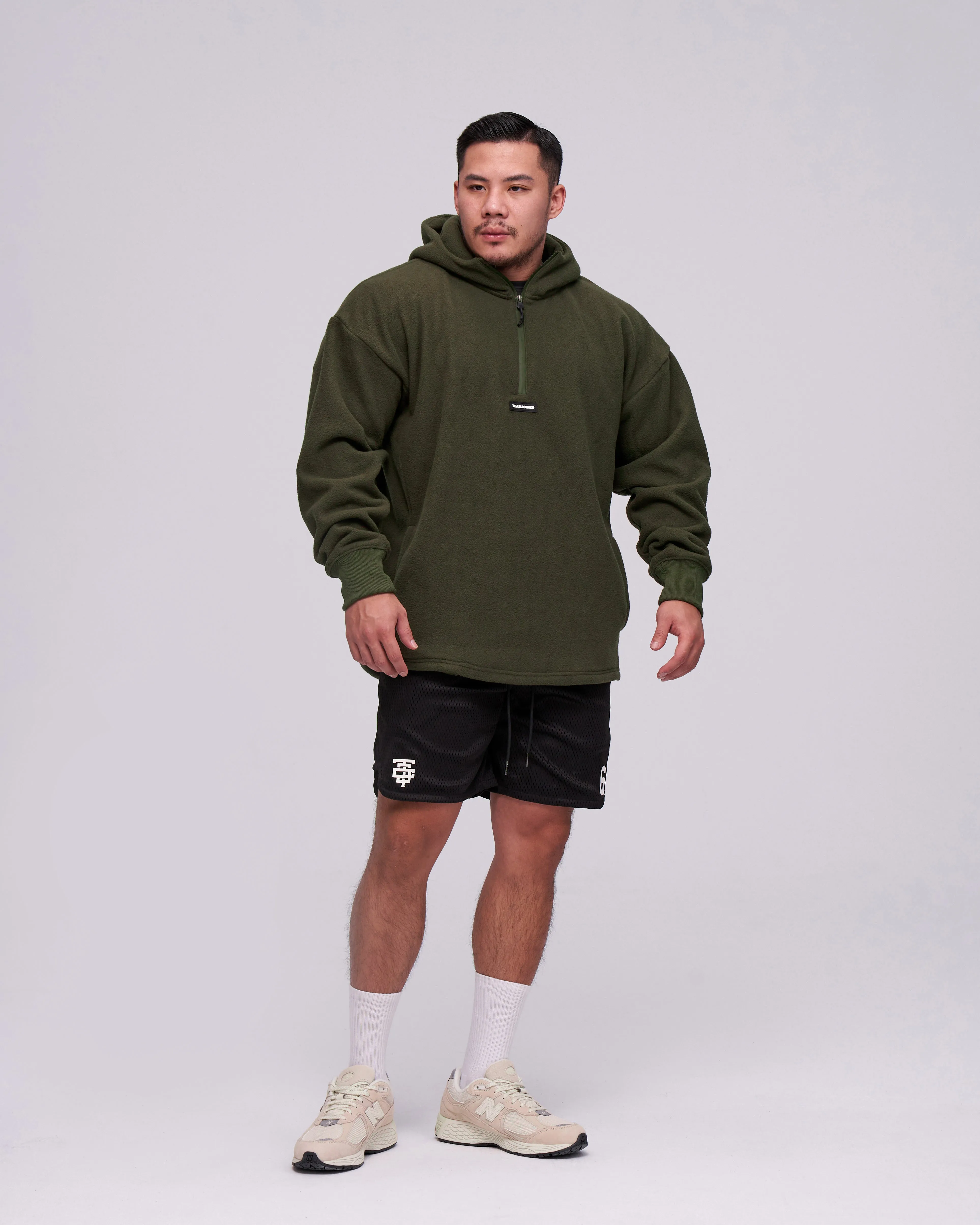 Embroidered Logo Sherpa Half-Zip Hoodie