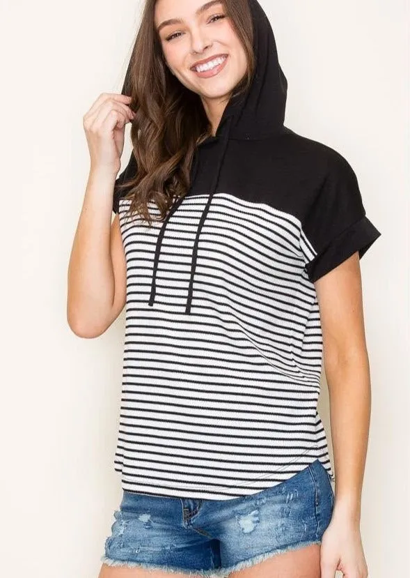 FINAL SALE - Beach You To It Black Striped Hoodie