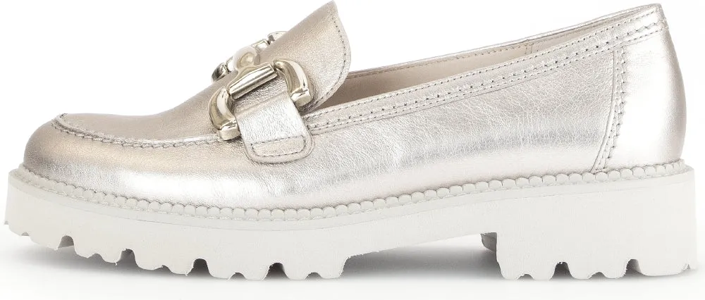 GABOR  Pale Gold Leather Chunky Loafer with gold buckle 24662