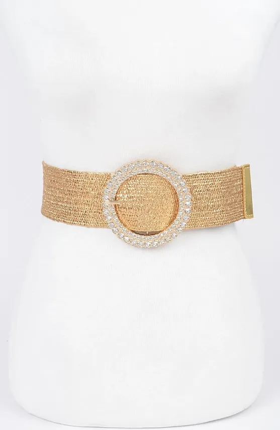 Gold Metallic Elastic Embellished Belt