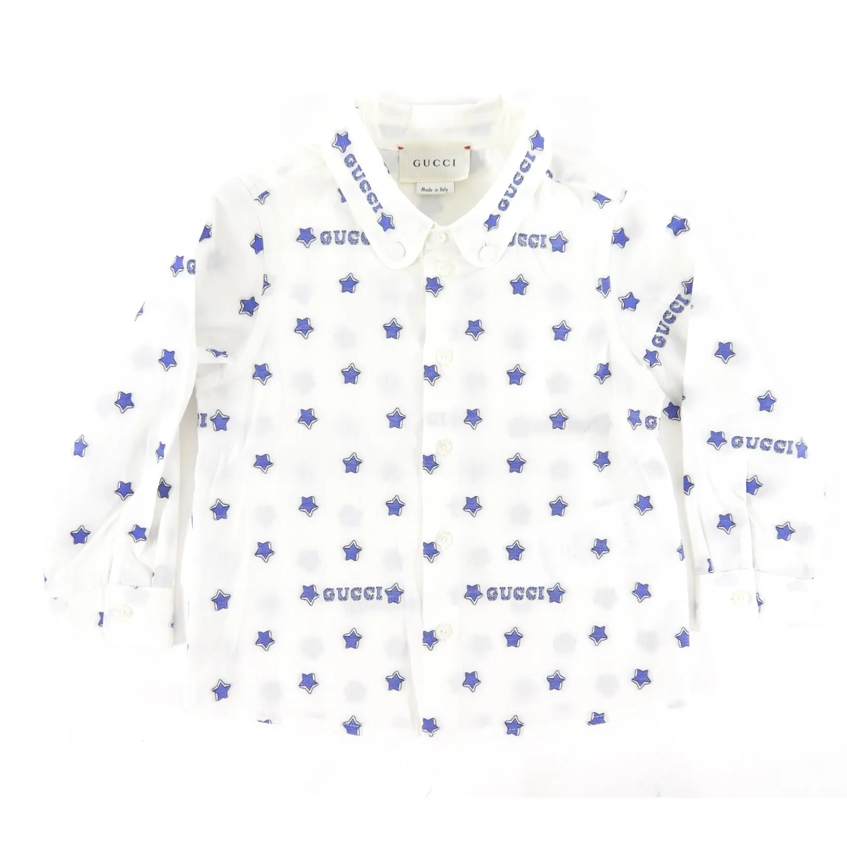 Gucci Baby White and Blue Logo Star Shirt - 12/18 M