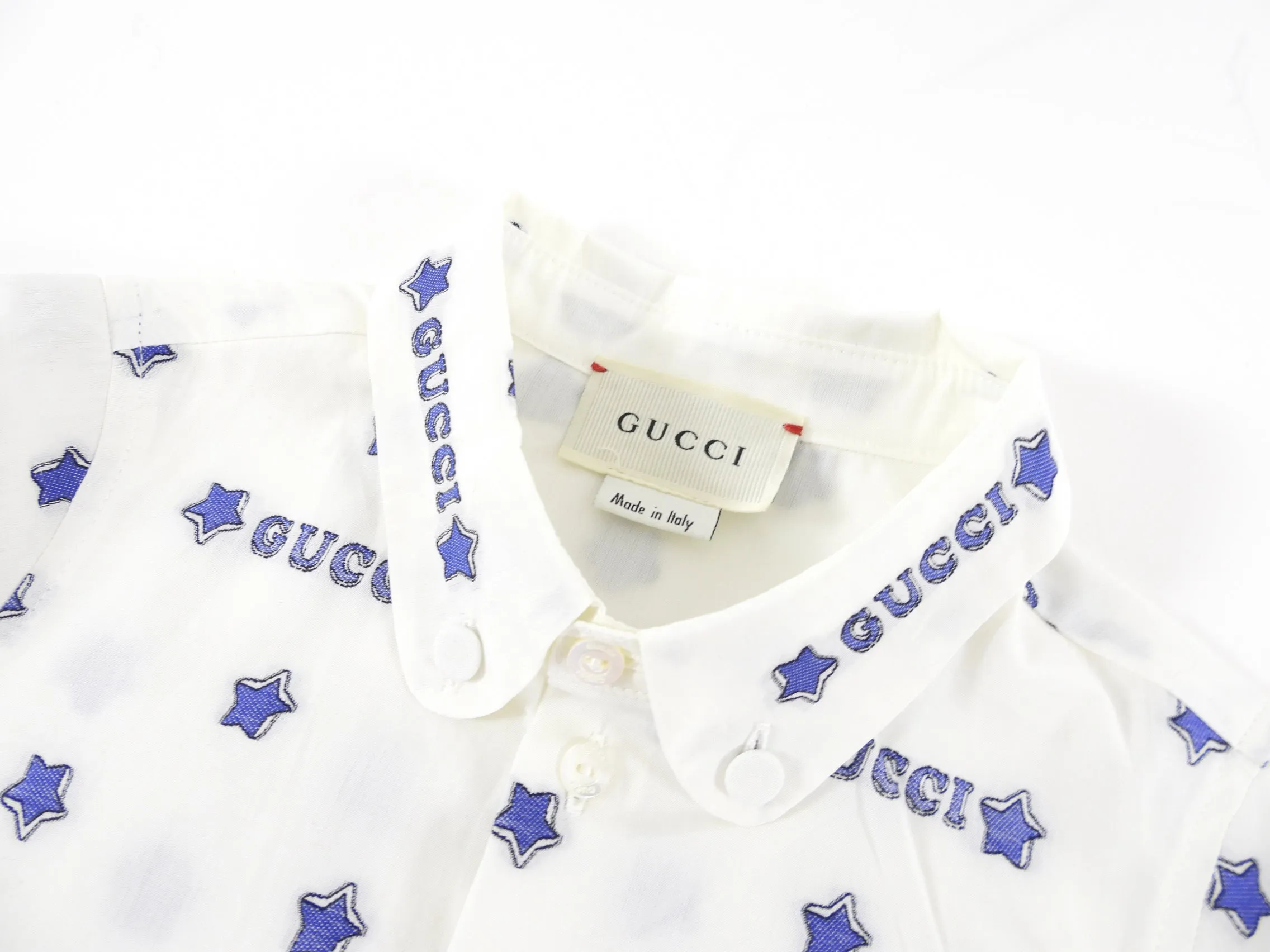 Gucci Baby White and Blue Logo Star Shirt - 12/18 M