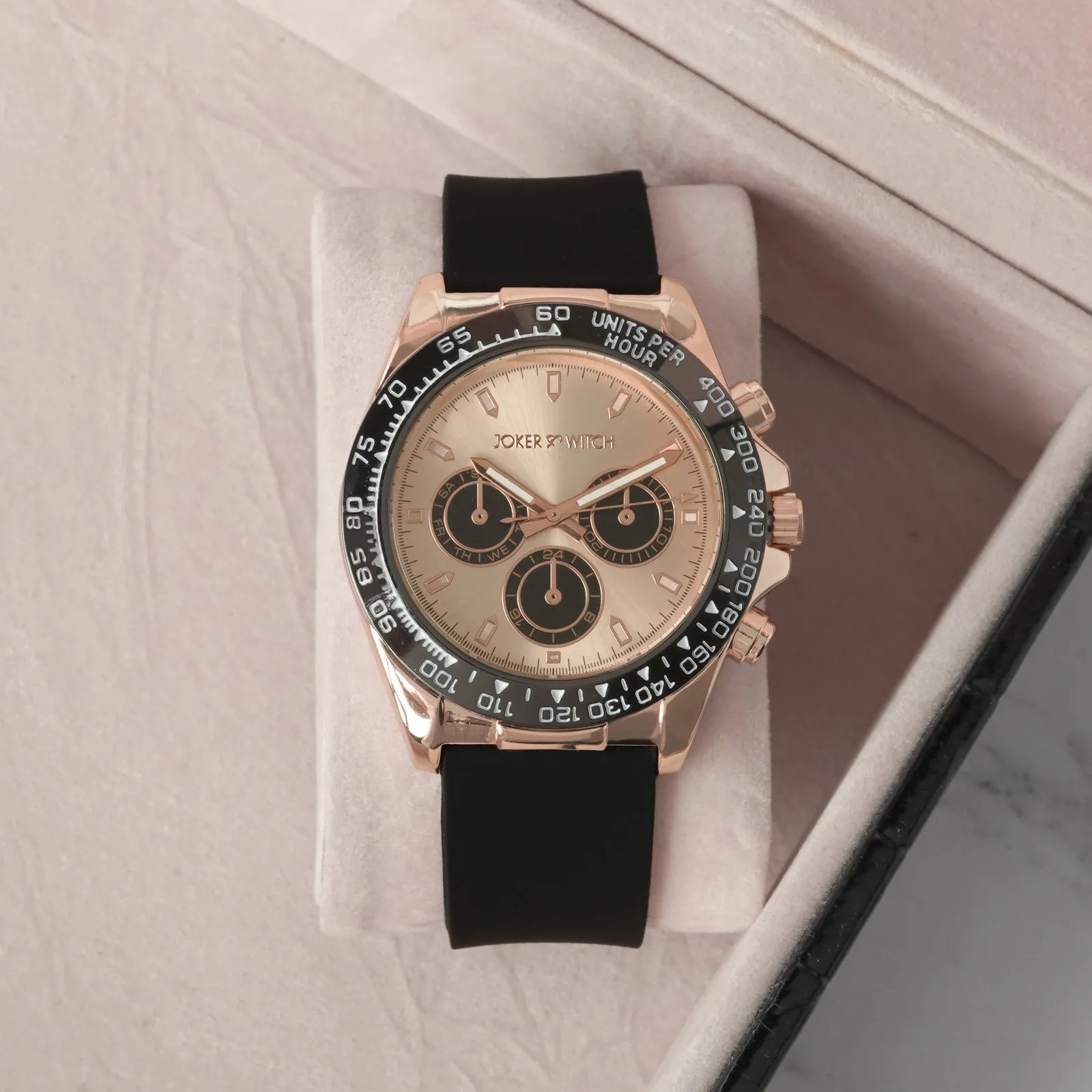 Jesko Rosegold Dial Black Silicone Strap Watch