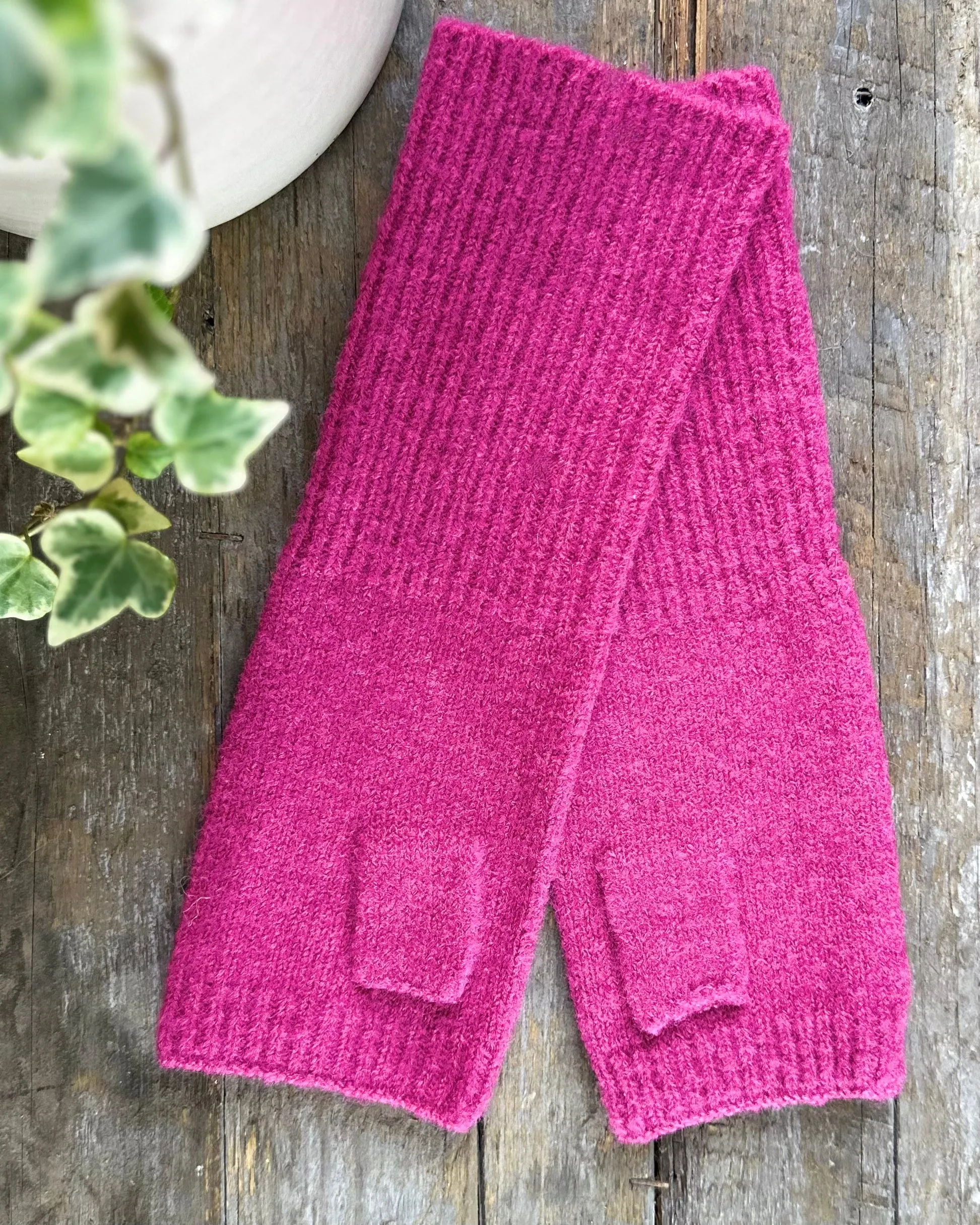 Knitted Wrist Warmers - Magenta