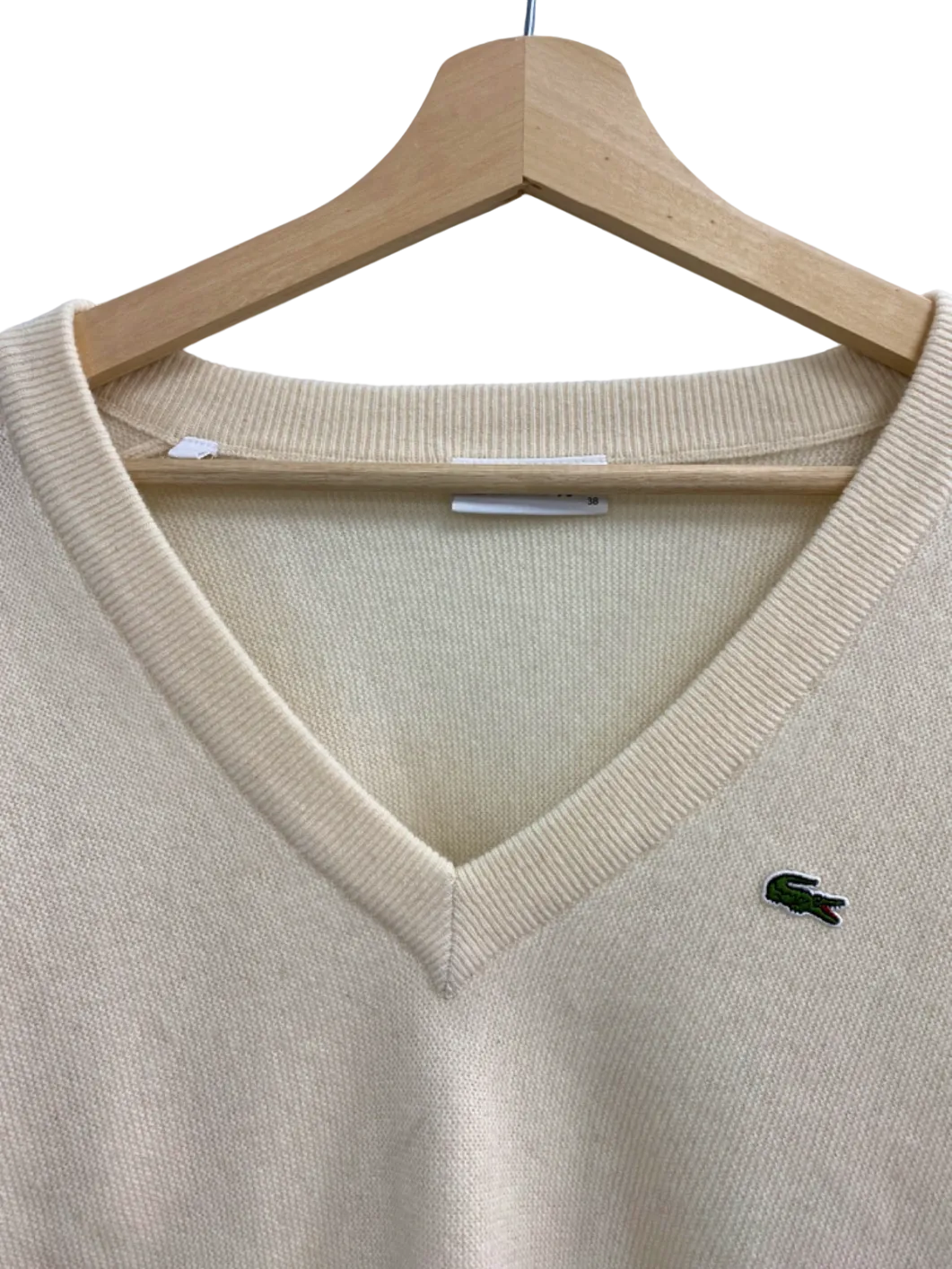 Lacoste Cream V-Neck Wool Sweater UK 10