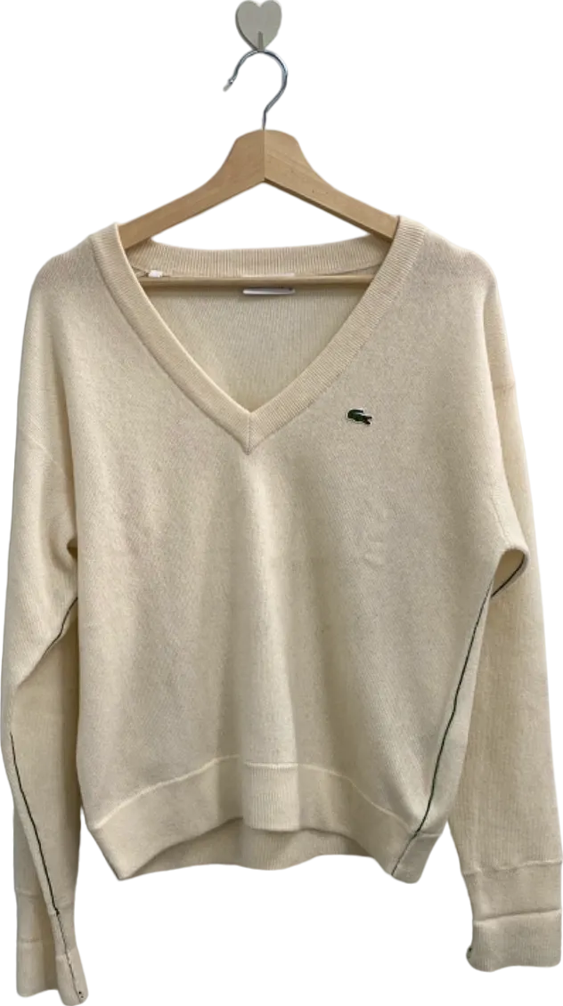 Lacoste Cream V-Neck Wool Sweater UK 10