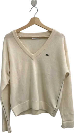 Lacoste Cream V-Neck Wool Sweater UK 10