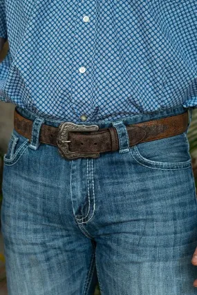 L&B Men's Tooled Brown Western Belt