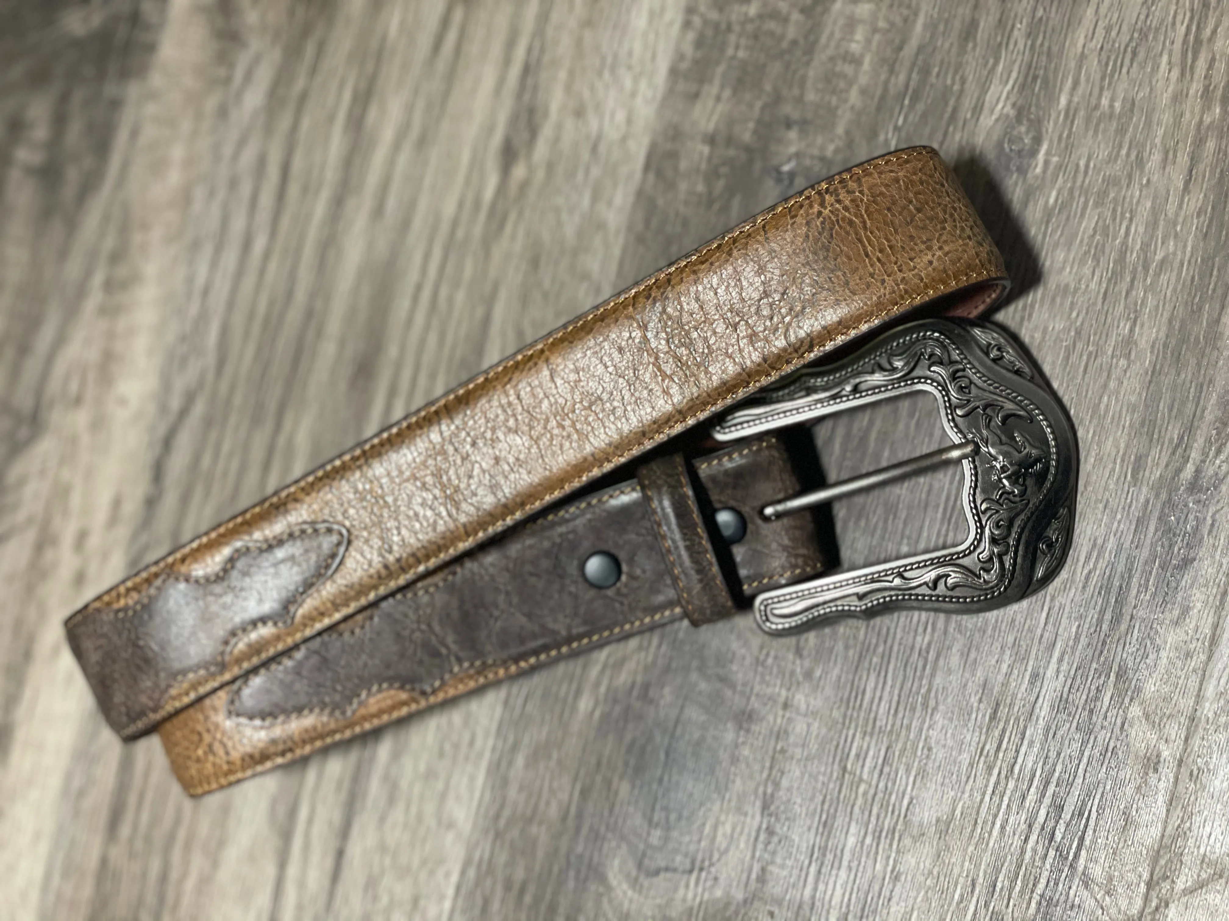 L&B Men's Tooled Brown Western Belt