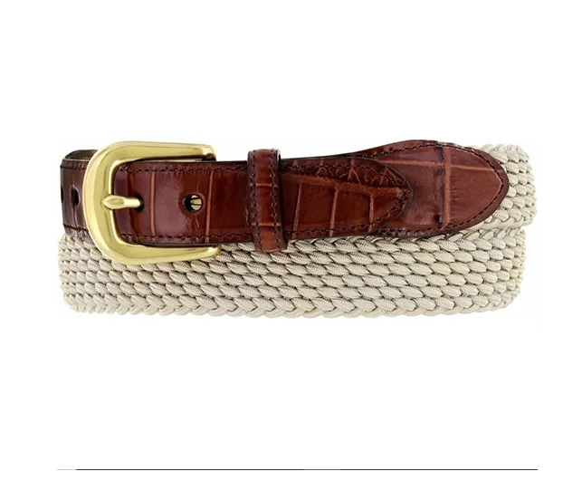 Men's Brighton | Elastic Cord Croco Tab Taper Belt | Beige